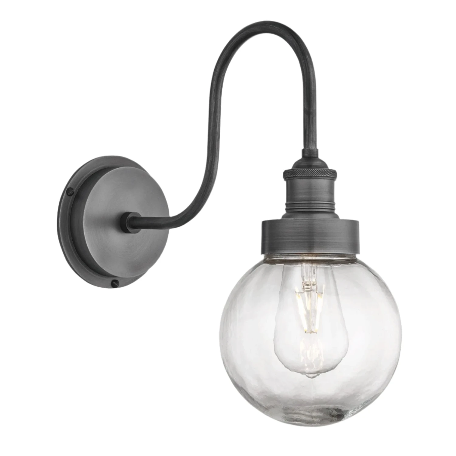Swan Neck Outdoor & Bathroom Wall Light - Pewter - Globe Glass 3 Swan Neck Outdoor & Bathroom Wall Light - Pewter - Globe Glass