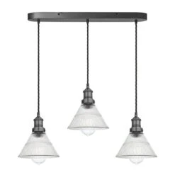 Brooklyn Glass Funnel 3 Wire Cluster Lights - 7 Inch 12 Brooklyn Glass Funnel 3 Wire Cluster Lights - 7 Inch -Lumi Home Shop 7 Inch Pendant Glass Industville Lighting Funnel PewterHolder Brooklyn BR GLF7 3WOCL PH