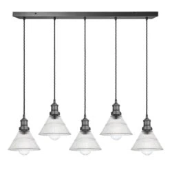 Brooklyn Glass Funnel 5 Wire Cluster Lights - 7 Inch -Lumi Home Shop 7 Inch Pendant Glass Industville Lighting Funnel PewterHolder Brooklyn BR GLF7 5WCL PH