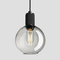 Knurled Tinted Glass Globe Pendant Light - 7 Inch - Smoke Grey 11 Knurled Tinted Glass Globe Pendant Light - 7 Inch - Smoke Grey -Lumi Home Shop 7 Inch Pendant Glass Industville Lighting Globe BlackHolder Knurled KN TGL GLP7 SG BKH