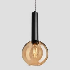 Sleek Cylinder Tinted Glass Globe Pendant Light - 7 Inch - Amber