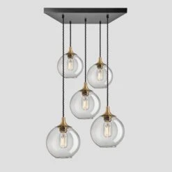 Chelsea Tinted Glass Globe 5 Wire Square Cluster Lights - 7 Inch - Smoke Grey