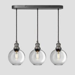 Brooklyn Tinted Glass Globe 3 Wire Cluster Lights - 7 Inch - Smoke Grey -Lumi Home Shop 7 Inch Pendant Glass Industville Lighting Globe PewterHolder Brooklyn BR TGL GL7 3WOCL SG PH