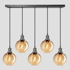 Brooklyn Tinted Glass Globe 5 Wire Cluster Lights - 7 Inch - Amber