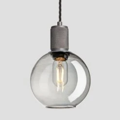Knurled Tinted Glass Globe Pendant Light - 7 Inch - Smoke Grey