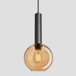 Sleek Cylinder Tinted Glass Globe Pendant Light - 7 Inch - Amber -Lumi Home Shop 7 Inch Pendant Glass Industville Lighting Globe PewterHolder SleekCylinder SL CY TGL GLP7 A PH
