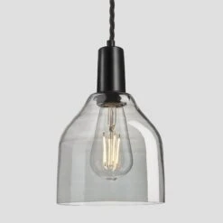 Sleek Tinted Glass Cone Pendant - 6 Inch - Smoke Grey -Lumi Home Shop 7 Inch Pendant SmokeGreyTintedGlass Industville Lighting Cone BlackHolder Sleek SL TGL CP6 SG BKH w