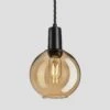 Sleek Tinted Glass Globe Pendant - 7 Inch - Amber -Lumi Home Shop 7 Inch Pendant TintedGlassAmber Industville Lighting Globe BlackHolder Sleek SL TGL GLP7 A BKH w