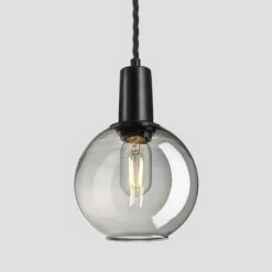 Sleek Tinted Glass Globe Pendant - 7 Inch - Smoke Grey 9 Sleek Tinted Glass Globe Pendant - 7 Inch - Smoke Grey -Lumi Home Shop 7 Inch Pendant TintedGlassSmokeGrey Industville Lighting Globe BlackHolder Sleek SL TGL GLP7 SG BKH w