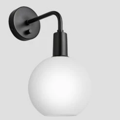 Front Page -Lumi Home Shop 7 Inch WallLight OpalGlass Industville Lighting Globe BlackHolder Sleek SL OGL GLWL7 W BKH ANGLED