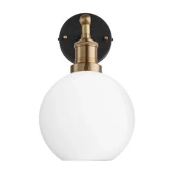 Brooklyn Opal Glass Globe Wall Light - 7 Inch 17 Brooklyn Opal Glass Globe Wall Light - 7 Inch -Lumi Home Shop 7 Inch WallLight OpalGlass Industville Lighting Globe BrassHolder Brooklyn BR OGL GLWL7 W BH
