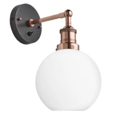 Brooklyn Opal Glass Globe Wall Light - 7 Inch 22 Brooklyn Opal Glass Globe Wall Light - 7 Inch -Lumi Home Shop 7 Inch WallLight OpalGlass Industville Lighting Globe CopperHolder Brooklyn BR OGL GLWL7 W CH ANGLED