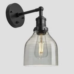 Brooklyn Tinted Glass Cone Wall Light - 6 Inch - Smoke Grey -Lumi Home Shop 7 Inch WallLight SmokeGreyTintedGlass Industville Lighting Cone BlackHolder Brooklyn BR TGL CWL6 SG BKH Angled w