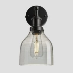 Brooklyn Tinted Glass Cone Wall Light - 6 Inch - Smoke Grey -Lumi Home Shop 7 Inch WallLight SmokeGreyTintedGlass Industville Lighting Cone BlackHolder Brooklyn BR TGL CWL6 SG BKH SO w