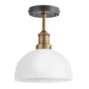 Brooklyn Opal Glass Dome Flush Mount Light - 8 Inch -Lumi Home Shop 8 Inch FlushMount OpalGlass Industville Lighting Dome BrassHolder Brooklyn BR OGL DFM8 W BH