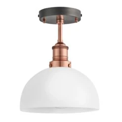 Brooklyn Opal Glass Dome Flush Mount Light - 8 Inch 11 Brooklyn Opal Glass Dome Flush Mount Light - 8 Inch -Lumi Home Shop 8 Inch FlushMount OpalGlass Industville Lighting Dome CopperHolder Brooklyn BR OGL DFM8 W CH