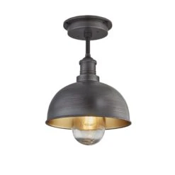 Brooklyn Outdoor & Bathroom Dome Flush Mount - 8 Inch - Pewter & Brass