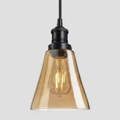 Brooklyn Tinted Glass Flask Pendant - 6 Inch - Amber 9 Brooklyn Tinted Glass Flask Pendant - 6 Inch - Amber -Lumi Home Shop 8 Inch Pendant AmberTintedGlass Industville Lighting Flask BlackHolder Brooklyn BR DP8 B BHBR TGL FLP6 A BKH w