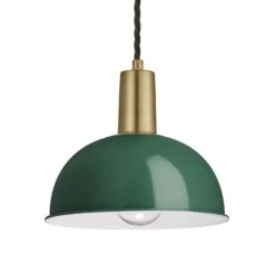 Sleek Dome Pendant - 8 Inch - Dark Green -Lumi Home Shop 8 Inch Pendant DarkGreen Industville Lighting Dome Brass Holder Sleek SL DP8 DG BH