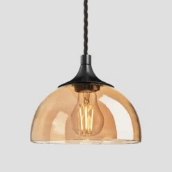 Chelsea Tinted Glass Dome Pendant Light - 8 Inch - Amber 14 Chelsea Tinted Glass Dome Pendant Light - 8 Inch - Amber -Lumi Home Shop 8 Inch Pendant Glass Industville Lighting Dome BlackHolder Chelsea CH TGL DP8 A BKH