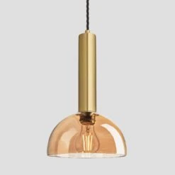 Sleek Cylinder Tinted Glass Dome Pendant Light - 8 Inch - Amber -Lumi Home Shop 8 Inch Pendant Glass Industville Lighting Dome BrassHolder SleekCylinder SL CY TGL DP8 A BH