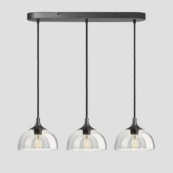 Chelsea Tinted Glass Dome 3 Wire Cluster Lights - 8 Inch - Smoke Grey -Lumi Home Shop 8 Inch Pendant Glass Industville Lighting Dome PewterHolder Chelsea CH TGL D8 3WOCL SG PH