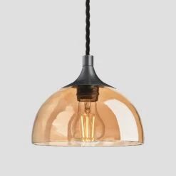 Chelsea Tinted Glass Dome Pendant Light - 8 Inch - Amber