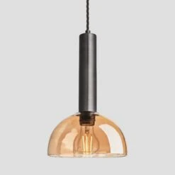 Sleek Cylinder Tinted Glass Dome Pendant Light - 8 Inch - Amber