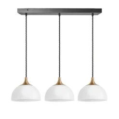 Chelsea Opal Glass Dome 3 Wire Cluster Lights - 8 Inch - White -Lumi Home Shop 8 Inch Pendant OpalGlass Industville Lighting Dome BrassHolder Chlesea CH OGL D8 3WCL W BH