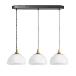 Chelsea Opal Glass Dome 3 Wire Cluster Lights - 8 Inch - White -Lumi Home Shop 8 Inch Pendant OpalGlass Industville Lighting Dome BrassHolder Chlesea CH OGL D8 3WOCL W BH