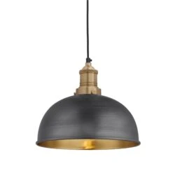 Brooklyn Dome Pendant Light - 8 Inch - Pewter & Brass -Lumi Home Shop 8 Inch Pendant Pewter Brass Industville Lighting Dome BrassHolder Brooklyn BR DP8 BP BH