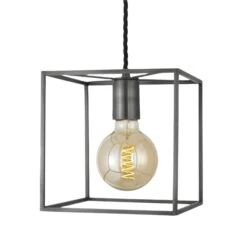 Sleek Cube Pendant Light - 8 Inch - Pewter