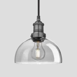 Brooklyn Tinted Glass Dome Pendant - 8 Inch - Smoke Grey -Lumi Home Shop 8 Inch Pendant Tinted Glass Smoke Grey Dome Pewter Brooklyn BR TGL DP8 SG PH Lit