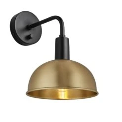 Sleek Dome Wall Light - 8 Inch - Brass -Lumi Home Shop 8 Inch WallLight Brass Industville Lighting Dome BlackHolder Sleek SL DWL8 BK BKH Angled Litcopy