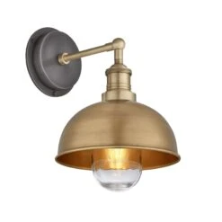 Brooklyn Outdoor & Bathroom Dome Wall Light - 8 Inch - Brass -Lumi Home Shop 8 Inch WallLight Brass Industville Lighting Dome BrassHolder Brooklyn IP65 BR IP65 DWL8 B BH angle