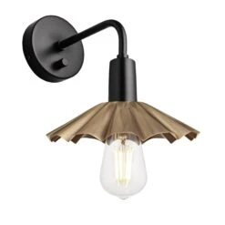 Sleek Umbrella Wall Light - 8 Inch - Brass -Lumi Home Shop 8 Inch WallLight Brass Industville Lighting Umbrella BlackHolder Sleek SL UWL8 B BKH Angled