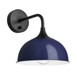 Chelsea Dome Wall Light - 8 Inch - Dark Blue -Lumi Home Shop 8 Inch WallLight DarkBlue Industville Lighting Dome BlackHolder Chelsea CH DWL8 DB BKH angled