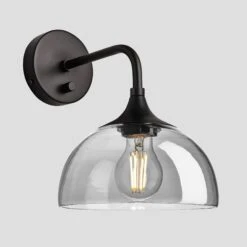 Chelsea Tinted Glass Dome Wall Light - 8 Inch - Smoke Grey 18 Chelsea Tinted Glass Dome Wall Light - 8 Inch - Smoke Grey -Lumi Home Shop 8 Inch WallLight Glass Industville Lighting Dome BlackHolder Chelsea CH TGL DWL8 SG BKH Angled