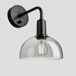 Sleek Tinted Glass Dome Wall Light - 8 Inch - Smoke Grey -Lumi Home Shop 8 Inch WallLight Glass Industville Lighting Dome BlackHolder Sleek SL TGL DWL8 SG BKH Angled