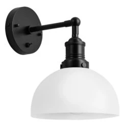 Brooklyn Opal Glass Dome Wall Light - 8 Inch 18 Brooklyn Opal Glass Dome Wall Light - 8 Inch -Lumi Home Shop 8 Inch WallLight OpalGlass Industville Lighting Dome BlackHolder Brooklyn BR OGL DWL8 W BKH ANGLED