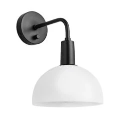 Sleek Opal Glass Dome Wall Light - 8 Inch 22 Sleek Opal Glass Dome Wall Light - 8 Inch -Lumi Home Shop 8 Inch WallLight OpalGlass Industville Lighting Dome BlackHolder Sleek SL OGL DWL8 W BKH ANGLED
