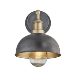 Brooklyn Outdoor & Bathroom Dome Wall Light - 8 Inch - Pewter & Brass