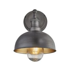 Brooklyn Outdoor & Bathroom Dome Wall Light - 8 Inch - Pewter & Brass -Lumi Home Shop 8 Inch WallLight Pewter Brass Industville Lighting Dome PewterHolder Brooklyn IP65 BR IP65 DWL8 BP PH