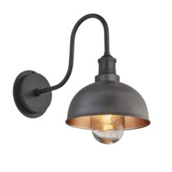 Swan Neck Outdoor & Bathroom Dome Wall Light - 8 Inch - Pewter & Copper -Lumi Home Shop 8 Inch WallLight Pewter Copper Industville Lighting Dome PewterHolder SwanNeck IP65 SN IP65 DWL8 CP PH