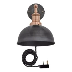 Brooklyn Dome Wall Light - 8 Inch - Pewter - With Plug -Lumi Home Shop 8 Inch WallLight Pewter Industville Lighting Cone CopperHolder WithPlug Brooklyn BR DWL8 P CH FWLP