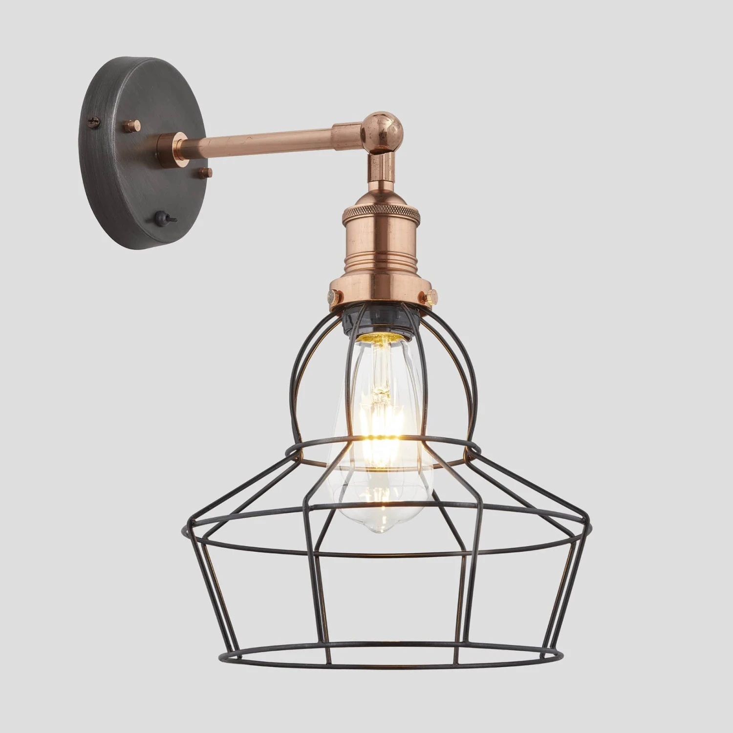 Brooklyn Wire Cage Wall Light - 8 Inch - Pewter - Rose 4 Brooklyn Wire Cage Wall Light - 8 Inch - Pewter - Rose - Image 2