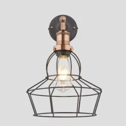 Brooklyn Wire Cage Wall Light - 8 Inch - Pewter - Rose