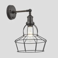 Brooklyn Wire Cage Wall Light - 8 Inch - Pewter - Rose 13 Brooklyn Wire Cage Wall Light - 8 Inch - Pewter - Rose -Lumi Home Shop 8 Inch WallLight Pewter Industville Lighting Rose PewterHolder Brooklyn BR WCWL8 P RS PH
