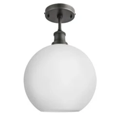 Brooklyn Opal Glass Globe Flush Mount Light - 9 Inch -Lumi Home Shop 9 Inch FlushMount OpalGlass Industville Lighting Globe PewterHolder Brooklyn BR OGL GLFM9 W PH