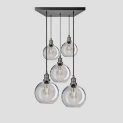 Brooklyn Tinted Glass Globe 5 Wire Square Cluster Lights - 9 Inch - Smoke Grey